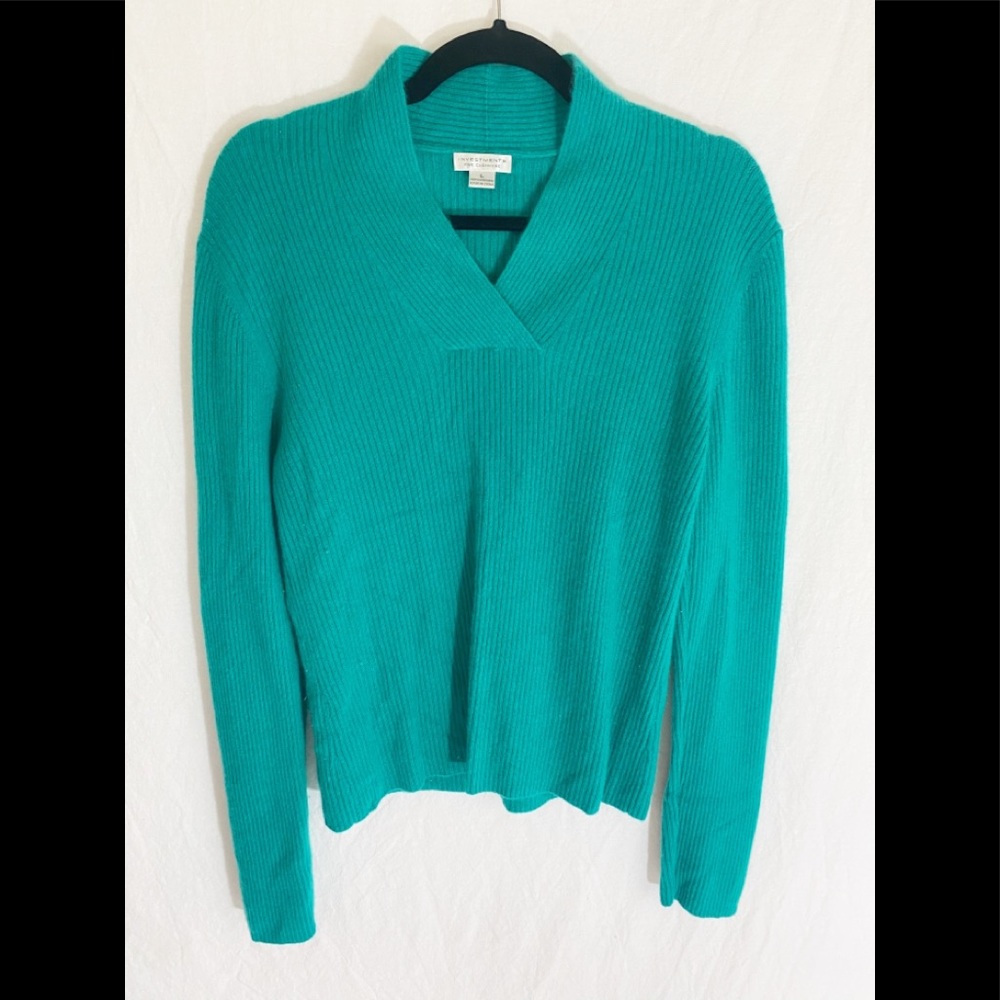 ⭐️ Investments 100% Cashmere Teal Ribbed Top L⭐️